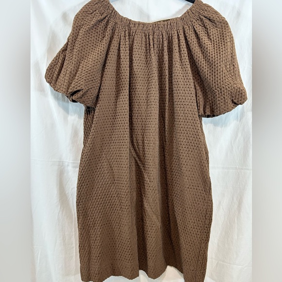 NWT Jade Gather Neck Tie Back Brown Textured‎ Dress - Brown XS - Picture 3 of 12